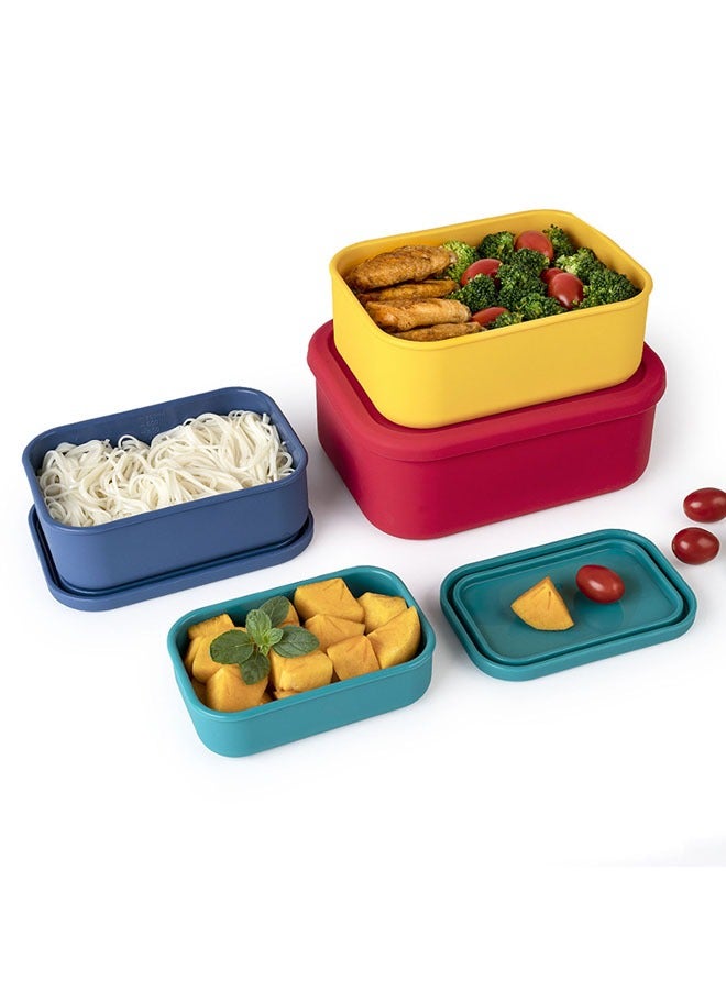 عربست صندوق تخزين الأغذية السيليكون ، صندوق الغداء 4400ML ، 4PCS مقاومة للتسرب أغطية مضادة للهواء فرن الخبز حاويات آمنة غير BPA ميكروويف ومجمد صناديق الغداء الآمنة (مجموعة أربعة ألوان) - Image 2