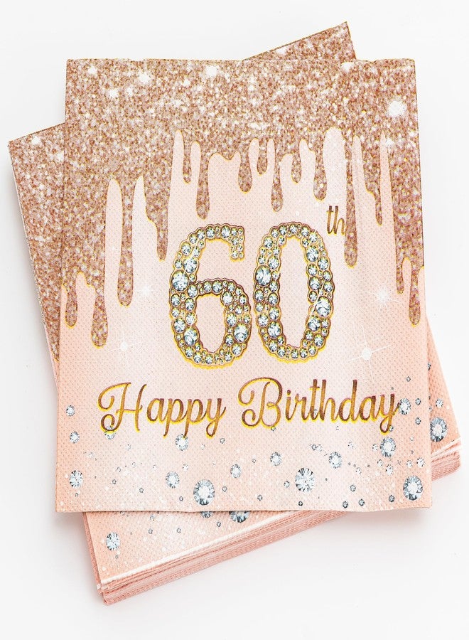 Calculs 60th Birthday Cocktail Napkins Cheers To 60 Rose Gold Tableware Snack/Dessert/Beverage Disposable Napkin 20pk - Image 2