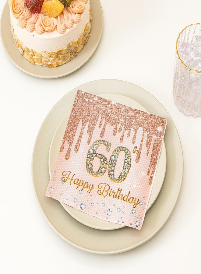 Calculs 60th Birthday Cocktail Napkins Cheers To 60 Rose Gold Tableware Snack/Dessert/Beverage Disposable Napkin 20pk - Image 4