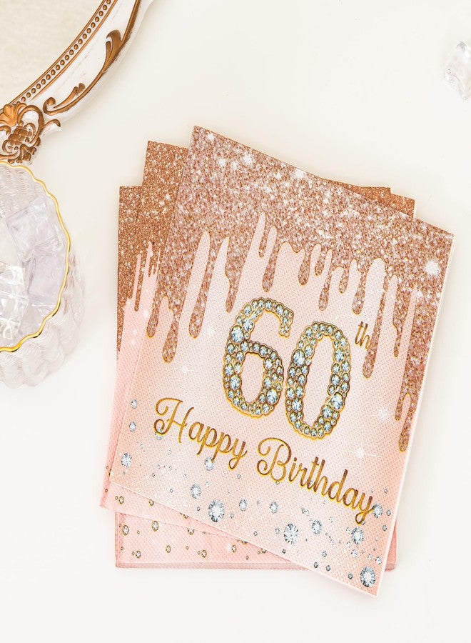 Calculs 60th Birthday Cocktail Napkins Cheers To 60 Rose Gold Tableware Snack/Dessert/Beverage Disposable Napkin 20pk - Image 3
