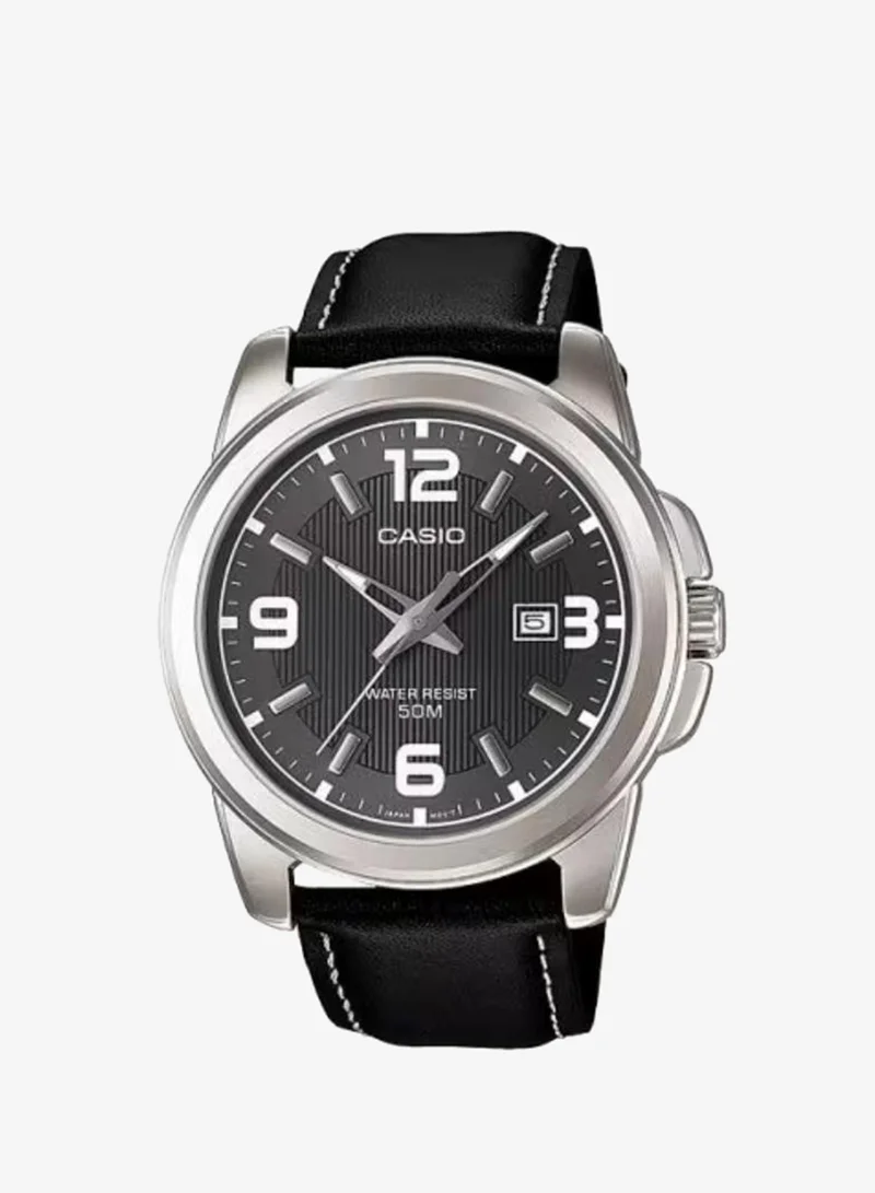 Casio Men's Analog Display Watch With Black Leather Strap - MTP-1314L-8A