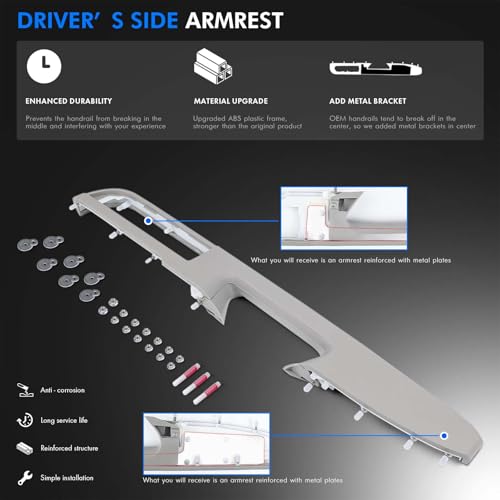RHAOCZIYAUTO 926-740 Front Left Driver Side Armrest Repair Kit Fit for Chevy Silverado Suburban Tahoe Avalanche For GMC Sierra Yukon 2010-2014 Door Panel with Release Handle Above Armrest 27In - Gray -GM# 84127281 - Image 4