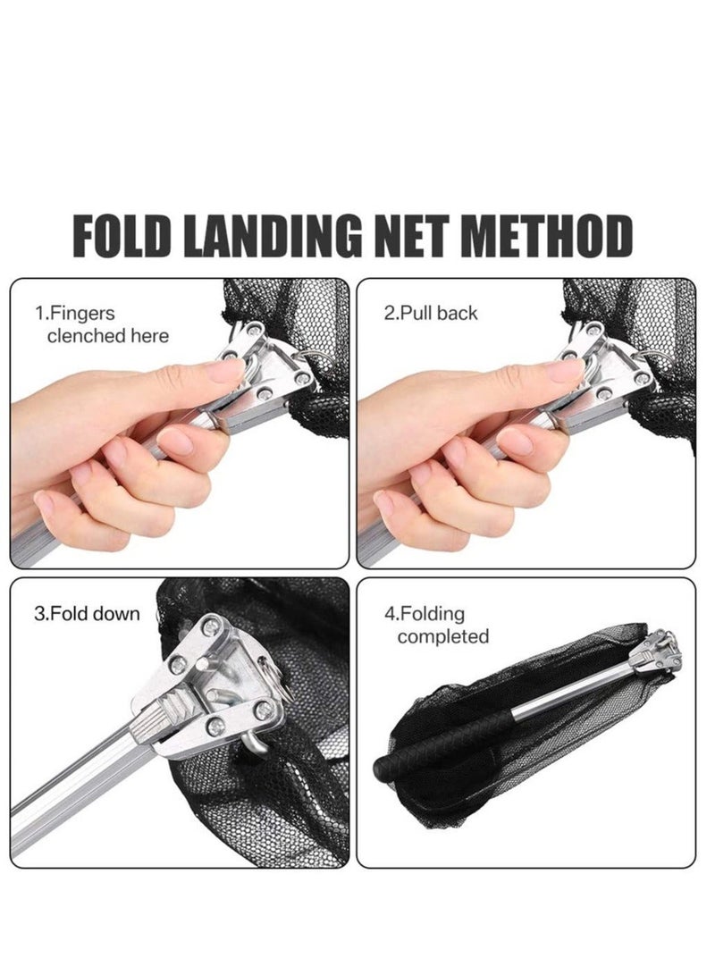 Y&D SYOSI Fishing Net with Hook-Proof Adjustable Collapsible Telescopic Landing Portable Folding Wading Easy Clean Rubber Mesh Frame Handle Tangle Proof Safe Fish - Image 3