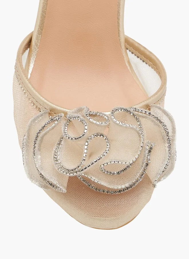 Celeste Girl's Embellished Block Heeled Sandals with Hook and Loop Closure