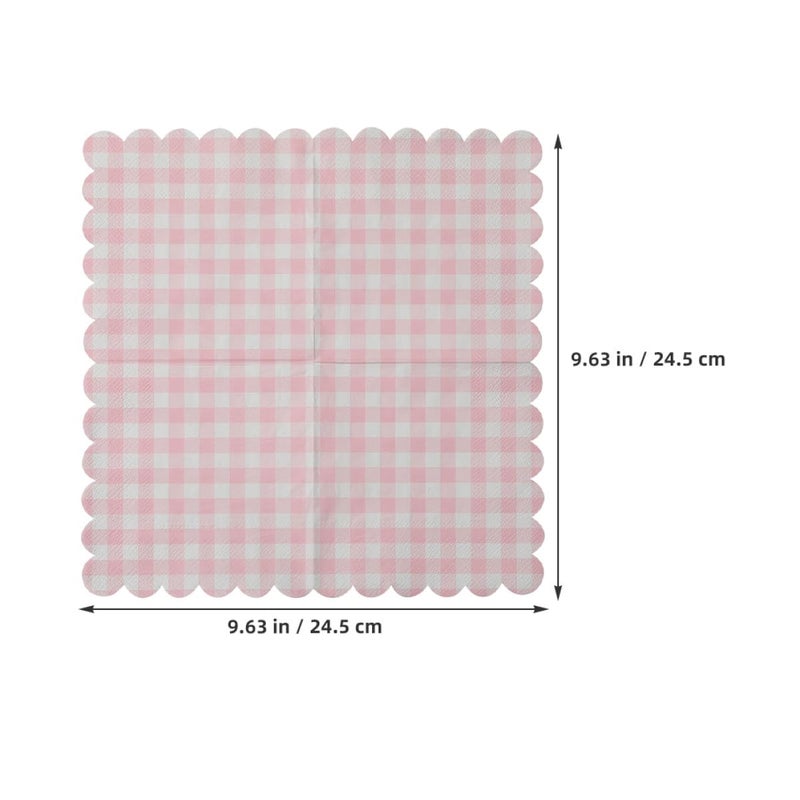 Pink Checkered Disposable Paper Napkins Scalloped Edges 40 Pieces for Party Wedding - Image 3