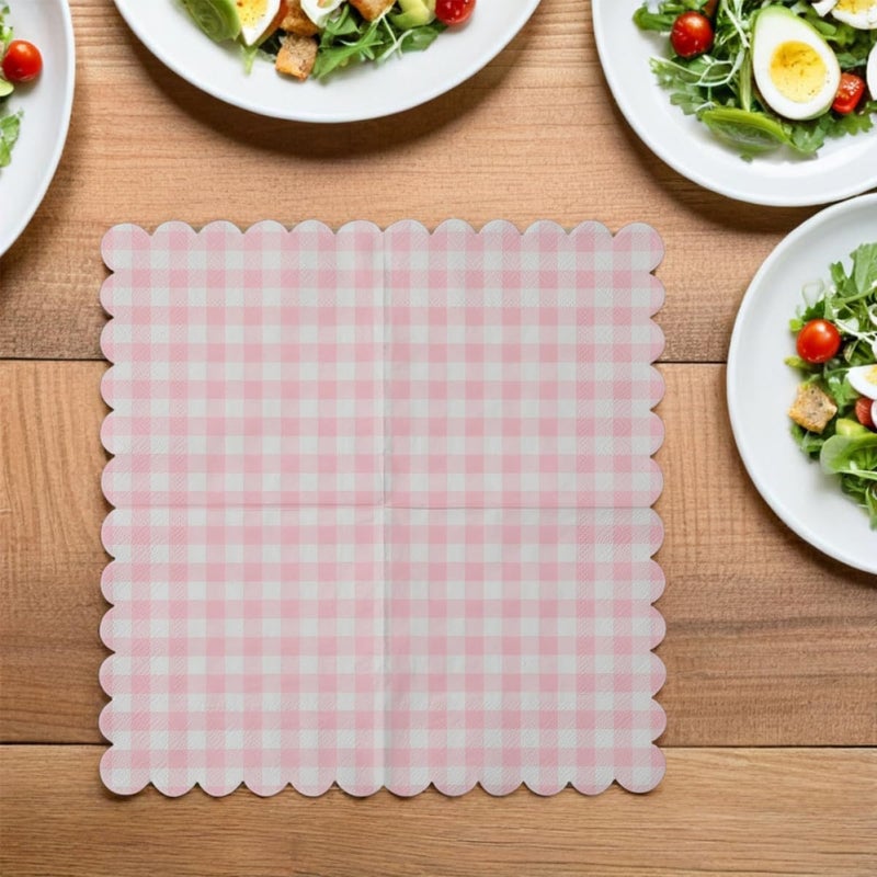 Pink Checkered Disposable Paper Napkins Scalloped Edges 40 Pieces for Party Wedding - Image 5