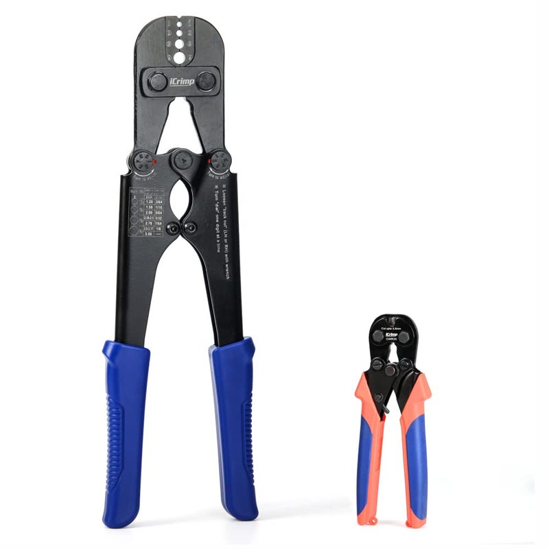 IWISS iCrimp Wire Rope Crimping Tool for Aluminum Loop Sleeve, Two Barrel Ferrule, Oval Sleeves, 3/64 in to 1/8 in, Swaging Tool Kit with Wire Rope Cutter - Image 1