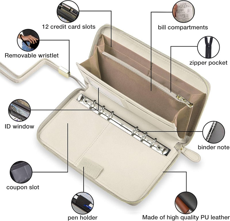 THREE WAY CUT Cash Envelope Wallet Beige All in One Budget System RFID Blocking with 12x Tabbed Cash Envelopes 12x Monthly Budget Cards 1x Yearly Budget Planner Sheet Complete Money Organizer Set for Cash - Image 2