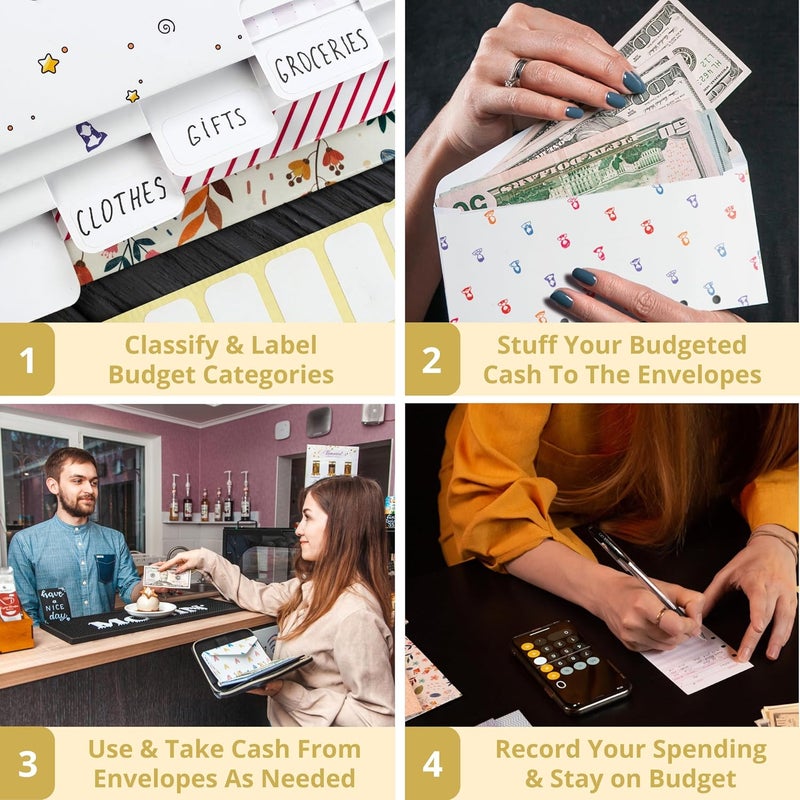 THREE WAY CUT Cash Envelope Wallet Beige All in One Budget System RFID Blocking with 12x Tabbed Cash Envelopes 12x Monthly Budget Cards 1x Yearly Budget Planner Sheet Complete Money Organizer Set for Cash - Image 5