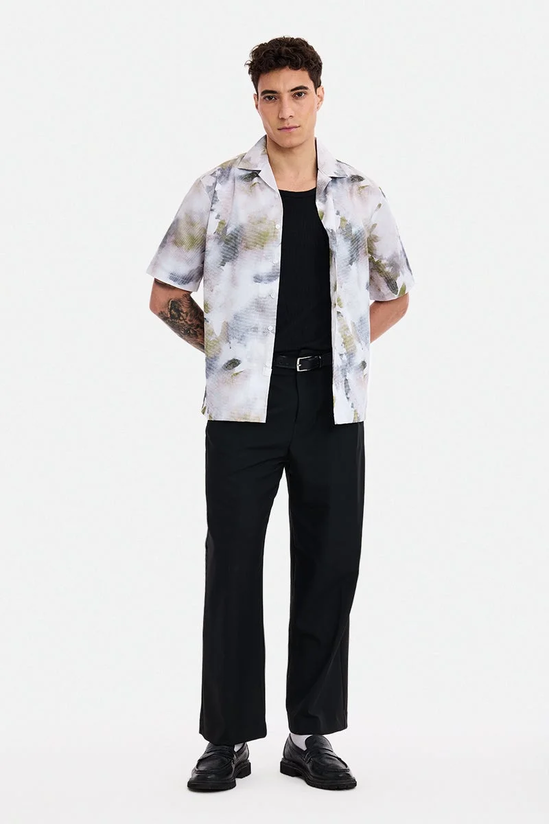 SNITCH White Abstract Half Sleeve Boxy Shirt