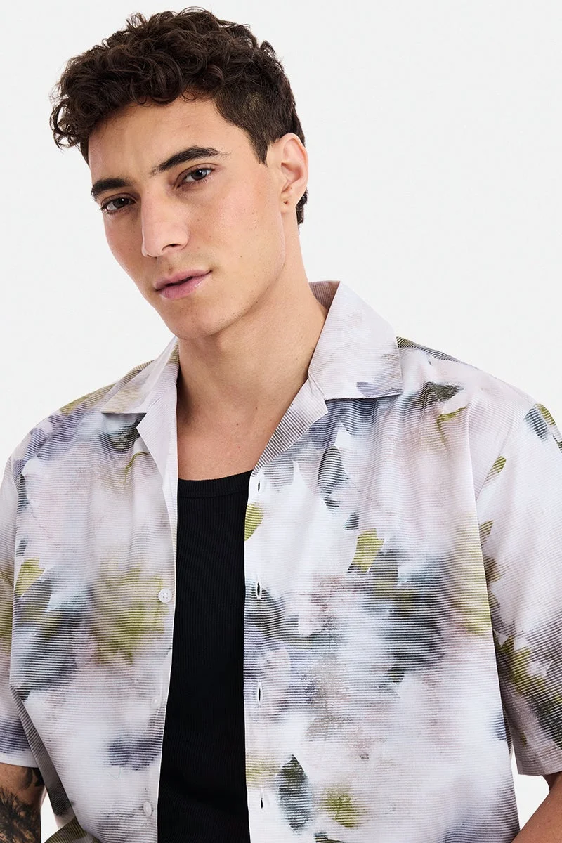 SNITCH White Abstract Half Sleeve Boxy Shirt