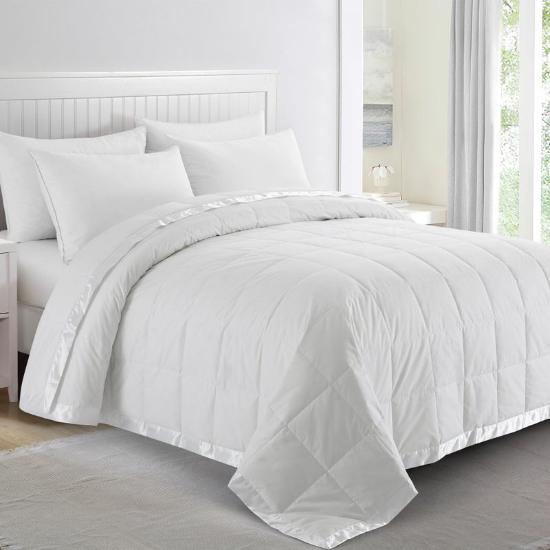 puredown® Blankets King Size - Soft Lightweight Down Blanket for All Seasons, Cozy Warm Luxury Bed Blanket with Satin Trim, Cotton Cover, White (108"X90") - Image 1