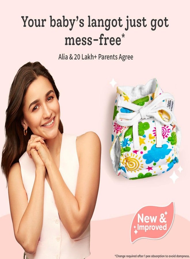 SuperBottoms DryFeel Baby Langot 0-6 months l Organic Cotton Modern Baby Nappy l Mess-free Langot with Gentle Elastics l Super DryFeel Top Layer l Diaper-free Time Essential | 12 Pack - Image 3