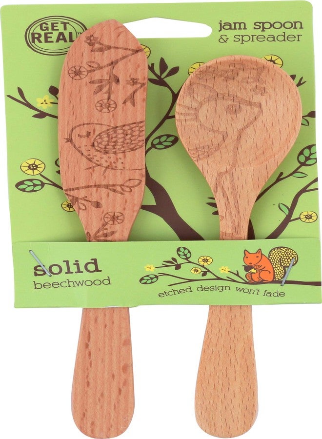 Talisman Designs Laser Etched Beechwood Jam & Spoon Woodland Design | Jam Spreader Set |, Cute & Functional Kitchen Tool |, Decorative Wooden Utensils - Image 1