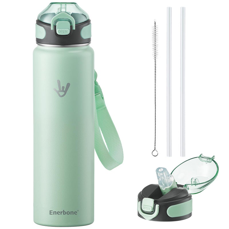 Enerbone 32 oz Insulated Water Bottle, Stainless Steel Bottle with Carrying Strap, Double-Wall Vacuum Insulation Design, Leakproof Sports Bottle with Straw, Keep Drinks Cold or Hot for Hours - Image 1