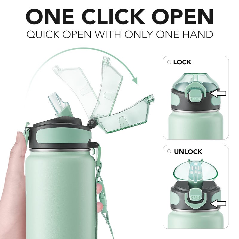 Enerbone 32 oz Insulated Water Bottle, Stainless Steel Bottle with Carrying Strap, Double-Wall Vacuum Insulation Design, Leakproof Sports Bottle with Straw, Keep Drinks Cold or Hot for Hours - Image 3