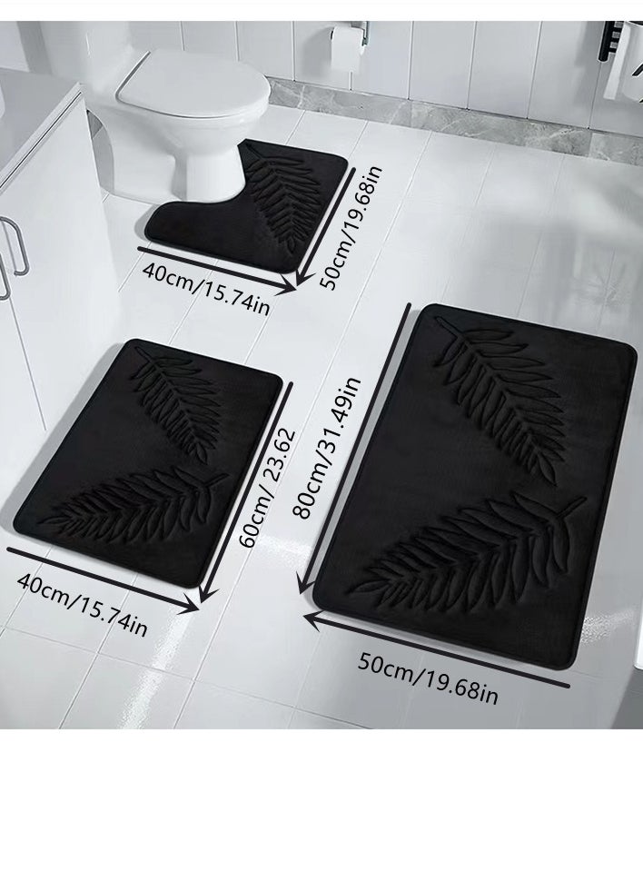 Kutis 3-Pieces European Simple Style Toilet Floor Mat Suit Bathroom Carpet Set Polyester Fiber Black  - Image 5
