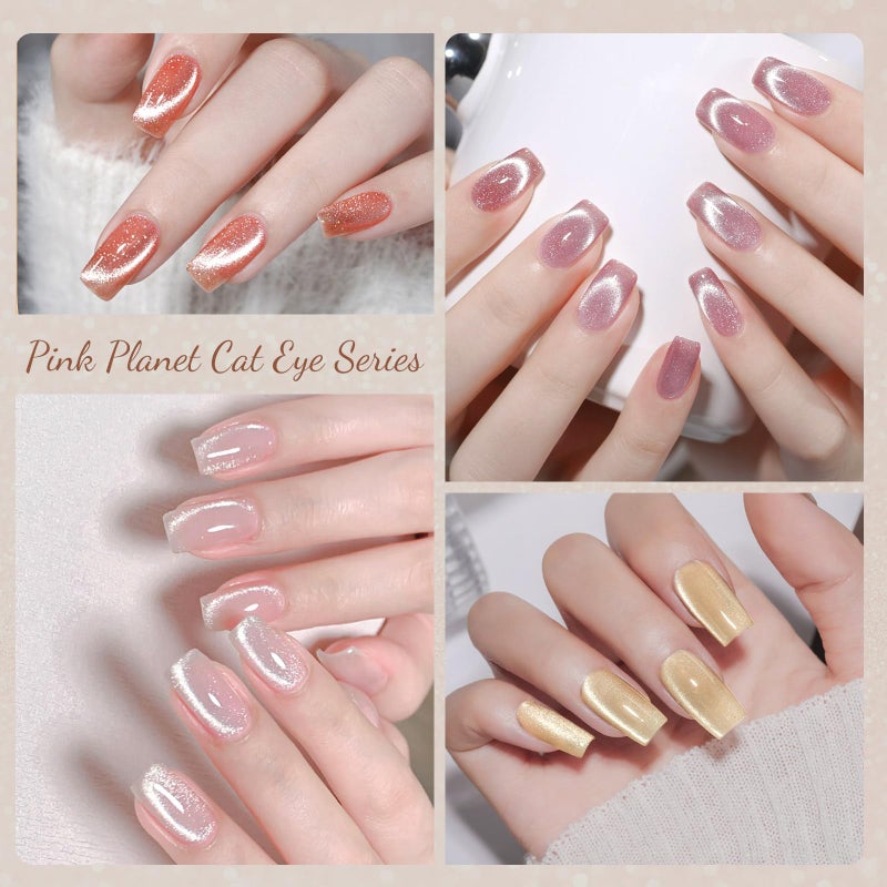 CANNI 8 Pcs 9 ML Cat Eye Gel Nail Polish Set, Jelly Pink Red Purple Blue Black Glitter Cat Eye Gel Polish Kit with Magnet Shimmer Colors Soak Off Manicure Salon DIY Gifts - Image 5