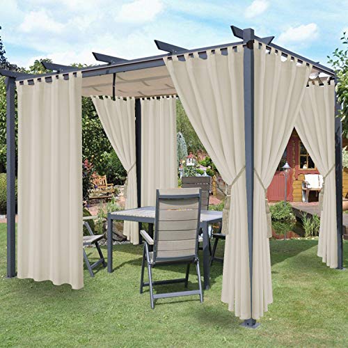 LORDTEX Waterproof Indoor/Outdoor Curtains for Patio - Thermal Insulated, Sun Blocking Detachable Sticky Tab Top Blackout Curtains for Bedroom, Porch, Pergola, 52 x 84 inch, 2 Panels, Vanilla - Image 1