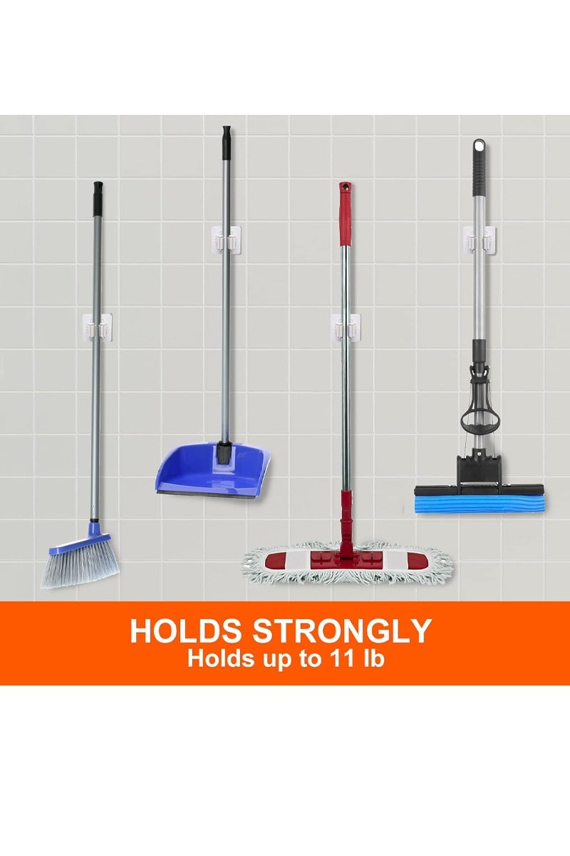 6 Pieces Mop Broom Holder, Wall Mount Mop Holder, Self Adhesive Broom Hanger for Home Garage, Garden, Laundry Room, Storage, Kitchen, Tools Organizer (White) - Image 4
