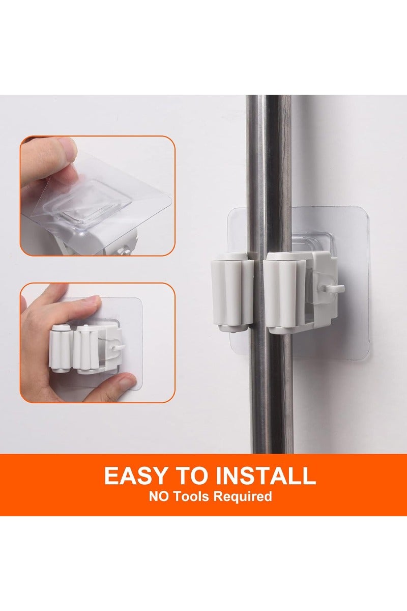 6 Pieces Mop Broom Holder, Wall Mount Mop Holder, Self Adhesive Broom Hanger for Home Garage, Garden, Laundry Room, Storage, Kitchen, Tools Organizer (White) - Image 3