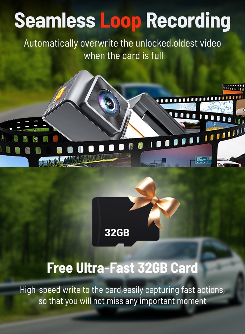 دانسينت كاميرا سيارة UHD 4K مع بطاقة 32 جيجابايت للسيارات عدسة مزدوجة أمامية وخلفية أمامية 4K 3840*2160P خلفية 1080P مدمج WiFi G-Sensor مسجل فيديو DVR للسيارة - Image 3