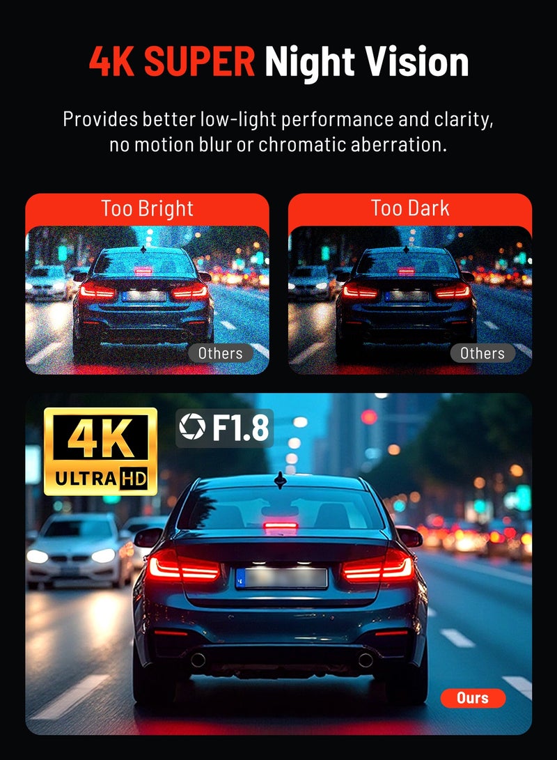 دانسينت كاميرا سيارة UHD 4K مع بطاقة 32 جيجابايت للسيارات عدسة مزدوجة أمامية وخلفية أمامية 4K 3840*2160P خلفية 1080P مدمج WiFi G-Sensor مسجل فيديو DVR للسيارة - Image 2
