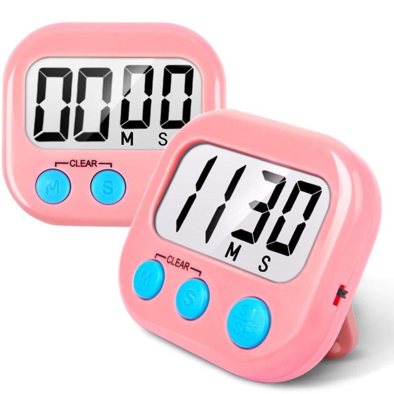 AOUCE 2 Pack Kitchen Timers Loud Ring Digital Timers for Cooking Magnetic Pink 