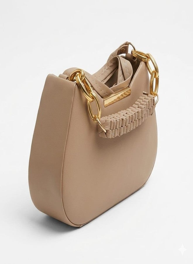 NeoCraft Women's Trendy Shoulder Bag, PU Leather Handbag with Scrunch Handle, Adjustable Sling Strap, Casual Everyday Carry Purse (Cream) - Image 2