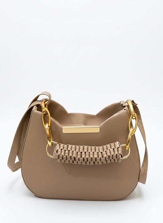 NeoCraft Women's Trendy Shoulder Bag, PU Leather Handbag with Scrunch Handle, Adjustable Sling Strap, Casual Everyday Carry Purse (Cream) - Image 4