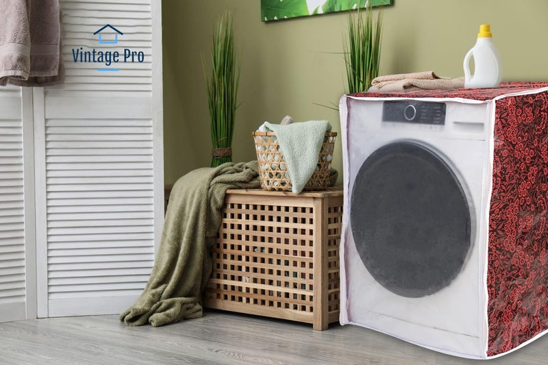 Vintage Pro Front Load Washing Machine Cover Suitable for IFB 7 Kg, 7.5 Kg, 8 Kg, 8.5 Kg (63cmsX63cmsX81cms, Red Flower) - Image 2