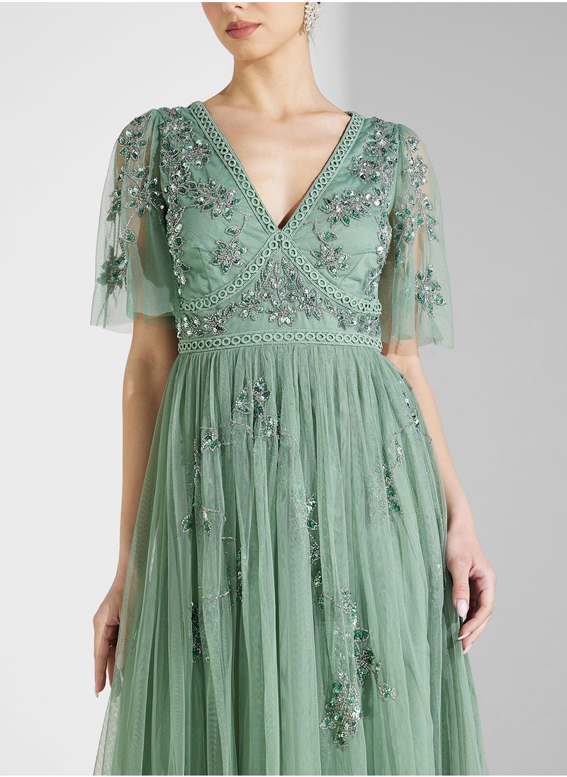 Maya Embellished Tulle Midaxi Dress With Trims  - Image 3