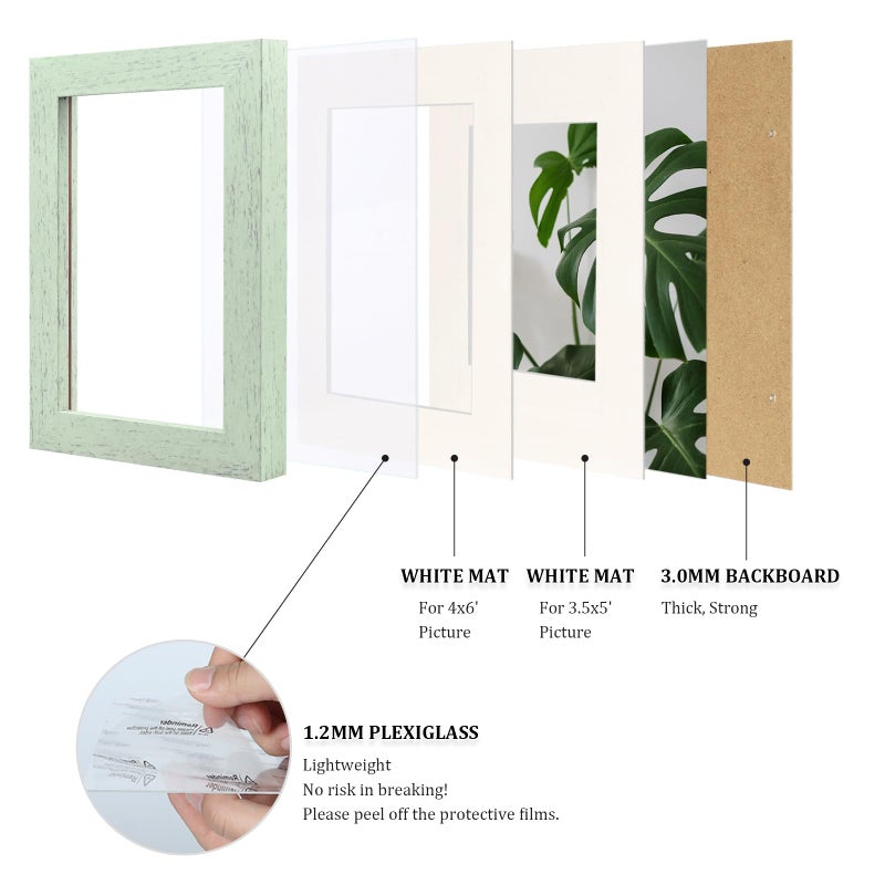 Egofine 5x7 Picture Frame Made of Solid Wood Covered by Plexiglass Display Pictures 3.5x5/4x6 with Mat or 5x7 Without Mat for Table Top Display and Wall Mounting Photo Frame  Rustic Green - Image 4