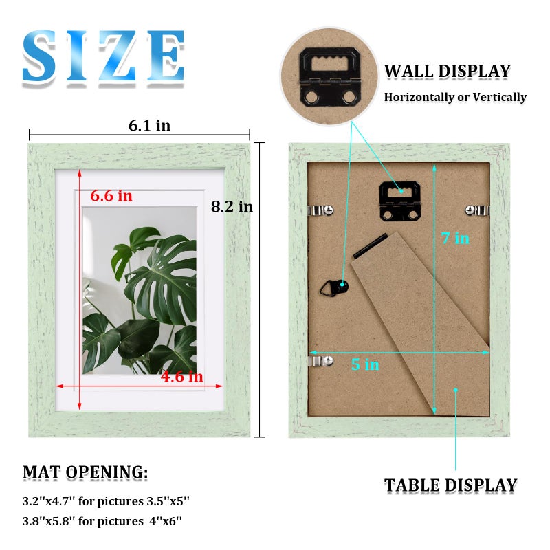 Egofine 5x7 Picture Frame Made of Solid Wood Covered by Plexiglass Display Pictures 3.5x5/4x6 with Mat or 5x7 Without Mat for Table Top Display and Wall Mounting Photo Frame  Rustic Green - Image 3