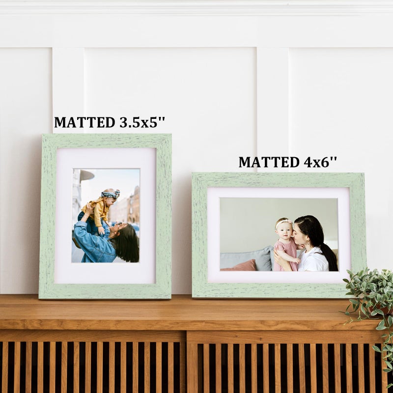 Egofine 5x7 Picture Frame Made of Solid Wood Covered by Plexiglass Display Pictures 3.5x5/4x6 with Mat or 5x7 Without Mat for Table Top Display and Wall Mounting Photo Frame  Rustic Green - Image 5