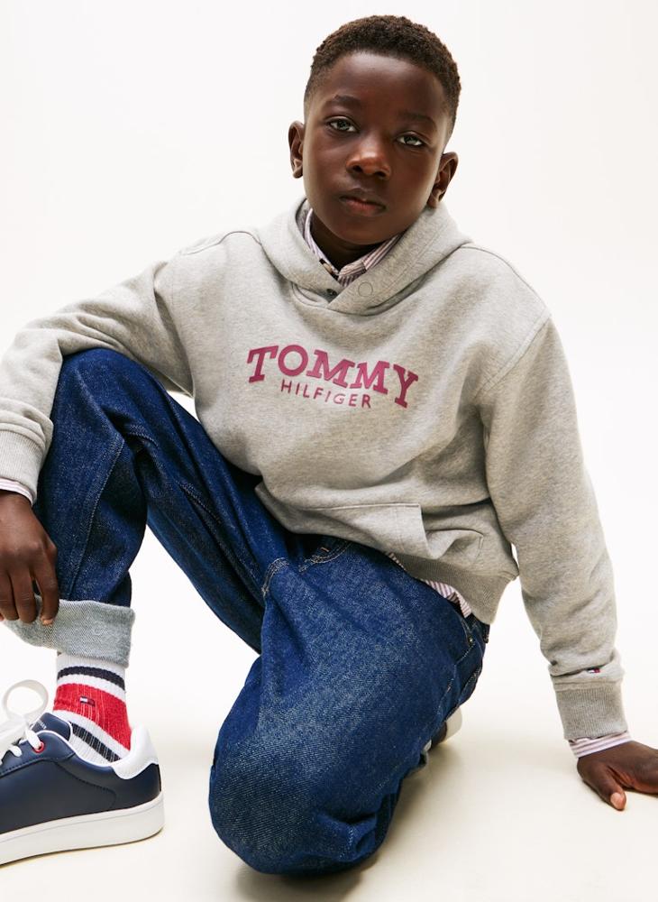 تومي هيلفيغر هودي أطفال مزين باسم الماركة - Image 3