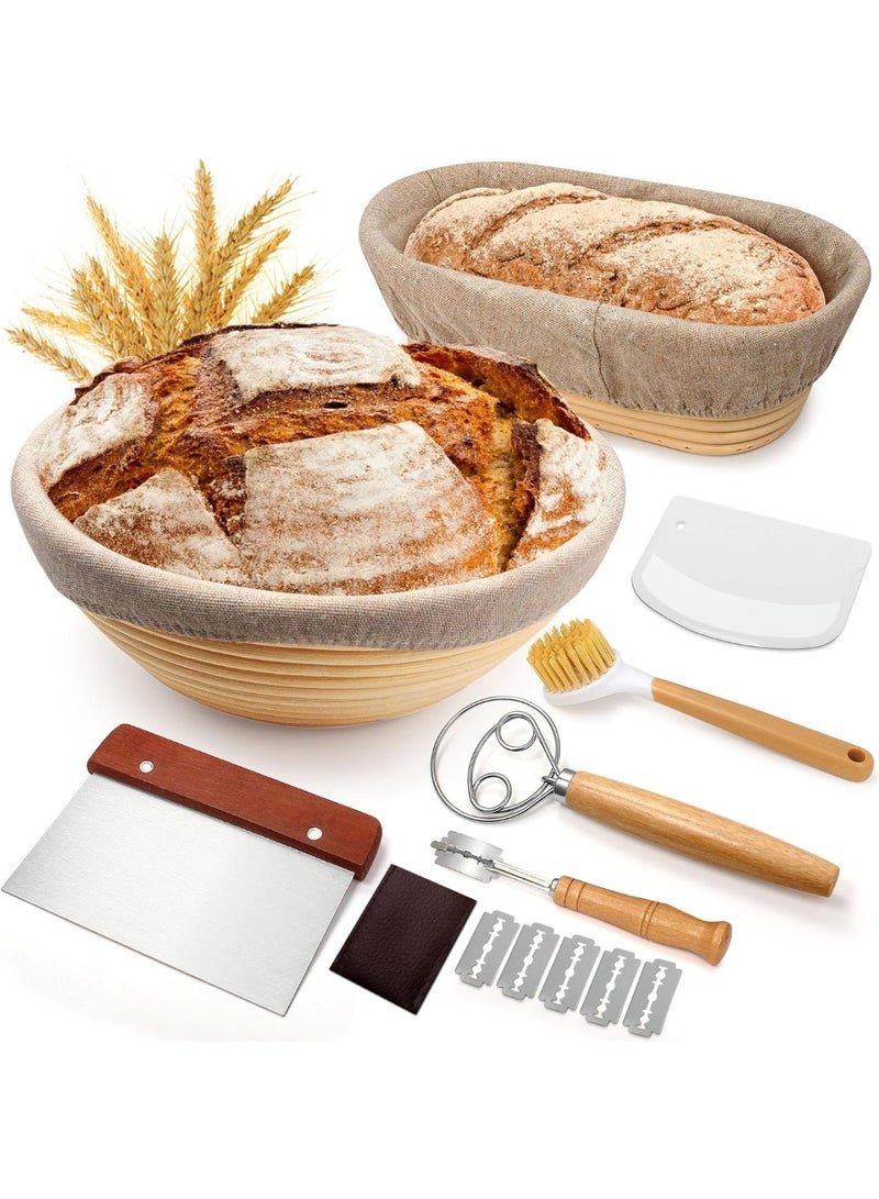 NIUB Sourdough Bread Baking Supplies, Complete Sourdough Starter Kit with 2 Upgrade Silicone Bread Proofing Baskets, with Bread Lame, Danish Whish, Bowl Scraper, Sourdough Scraper, and Linen Liners - Image 1