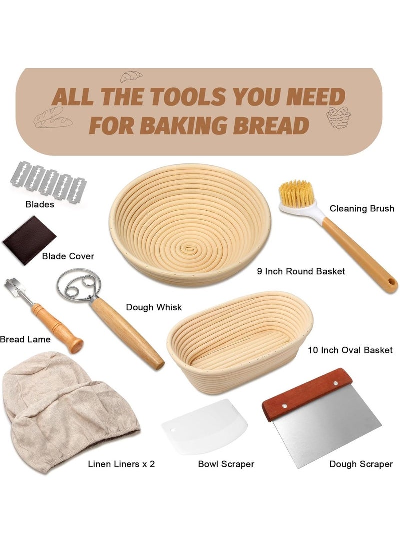 NIUB Sourdough Bread Baking Supplies, Complete Sourdough Starter Kit with 2 Upgrade Silicone Bread Proofing Baskets, with Bread Lame, Danish Whish, Bowl Scraper, Sourdough Scraper, and Linen Liners - Image 2