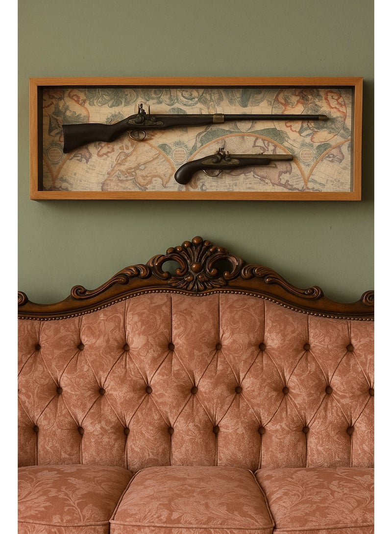 Antique 3D Gun Showpiece Frame – Elegant Wooden Wall Art with Glass Cover - Image 2