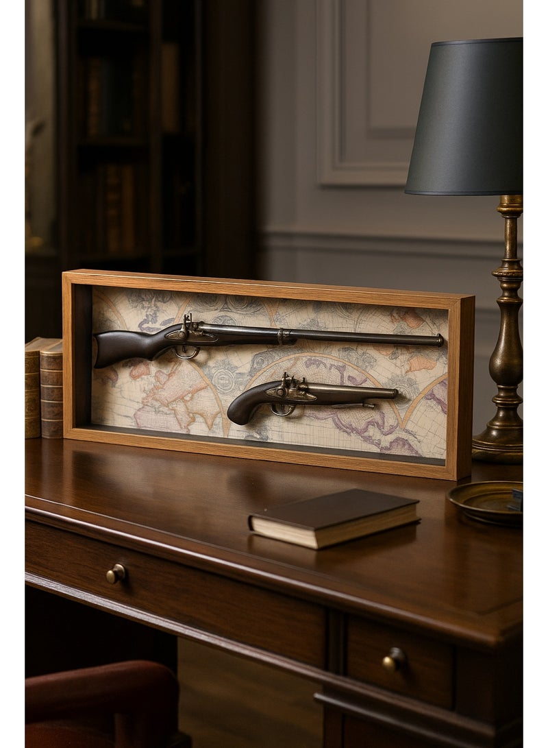 Antique 3D Gun Showpiece Frame – Elegant Wooden Wall Art with Glass Cover - Image 3