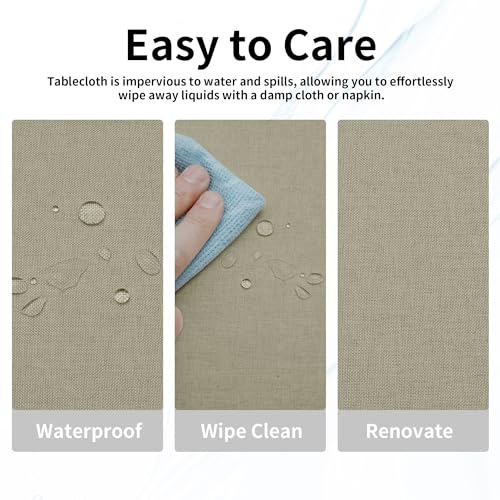 Easy-Going Faux Linen Waterproof Spill-Proof Tablecloth Stain Resistant Rectangle Table Cloth Wrinkle Free Decorative Fabric for Kitchen, Dining, Party, Weddings, Restaurants (52x70 in, Linen) - Image 4