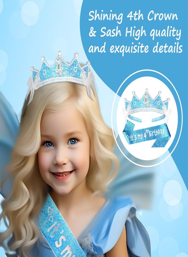 CAVETEE 4th Birthday Crown and Sash, Blue Glitter Princess Tiara, It's My 4th Birthday Sash for Party Decorations - Image 5