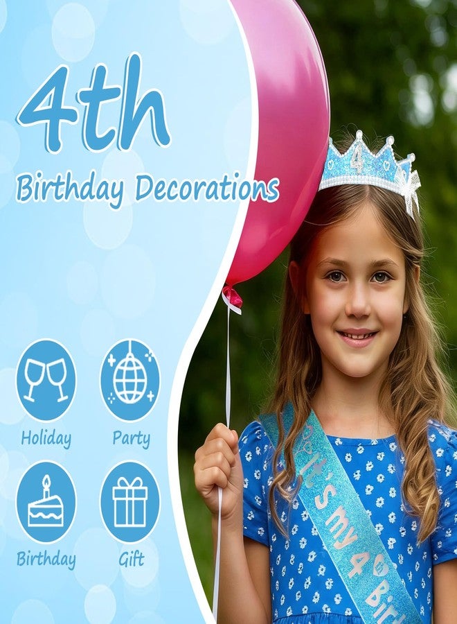 CAVETEE 4th Birthday Crown and Sash, Blue Glitter Princess Tiara, It's My 4th Birthday Sash for Party Decorations - Image 4