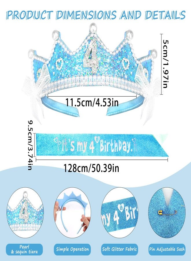 CAVETEE 4th Birthday Crown and Sash, Blue Glitter Princess Tiara, It's My 4th Birthday Sash for Party Decorations - Image 3