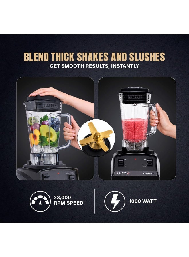 سوجاتا Sujata BLENDMATIC 1000W Commercial Juicer Mixer Grinder | 1750 ml BPA Free Unbreakable Jar | Overload Protection | Commercial Heavy Duty Blender, Powerfull & High Speed Motor | Black - Image 3