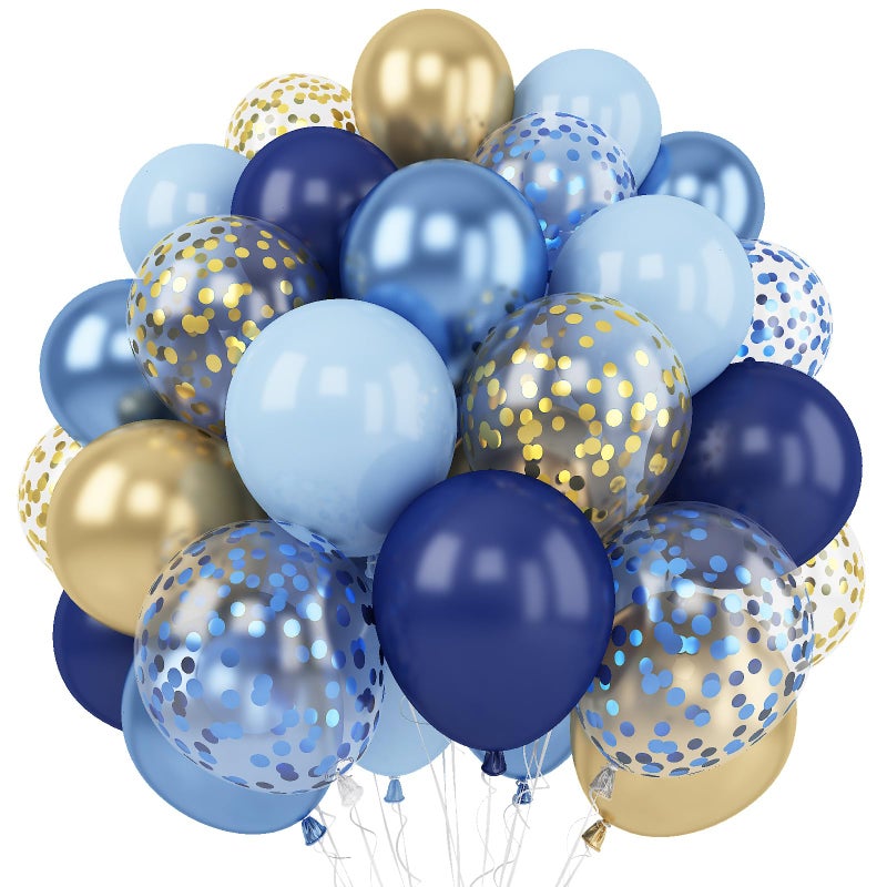 Togvu Navy Blue Gold Balloon, 60 Packs 12 Inch Metallic Blue and Macaron Blue Balloons with Metallic Gold Confetti Balloons for Birthday Party Decorations, Wedding, Bridal Shower, Baby Shower, Graduate - Image 1