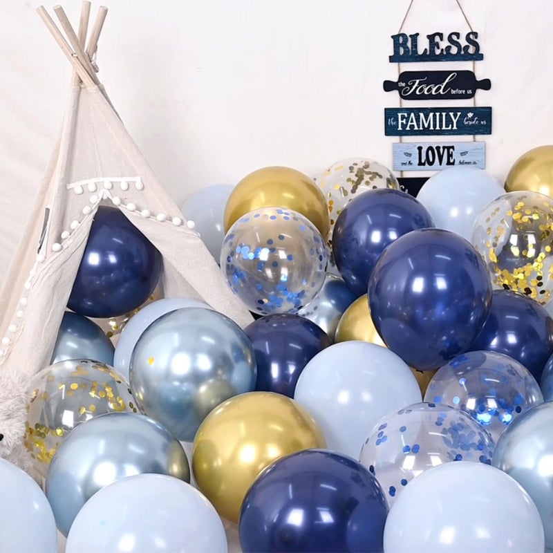 Togvu Navy Blue Gold Balloon, 60 Packs 12 Inch Metallic Blue and Macaron Blue Balloons with Metallic Gold Confetti Balloons for Birthday Party Decorations, Wedding, Bridal Shower, Baby Shower, Graduate - Image 4