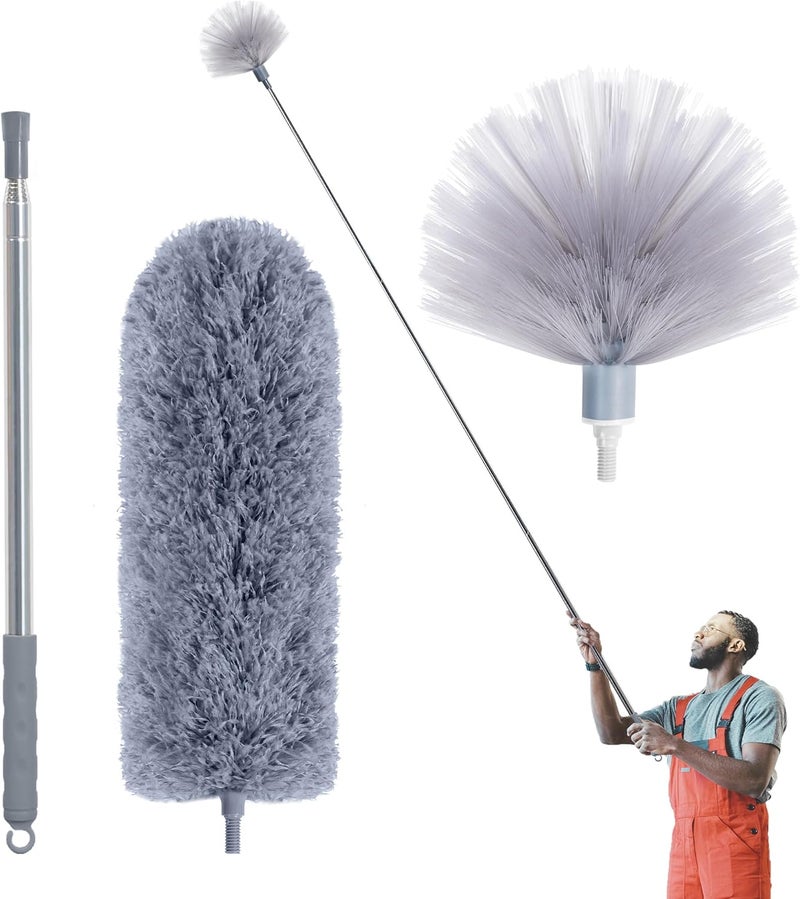 IVYROLL Multi warehouse process Cobweb Duster with Extension Pole, Spider Web Brush & Ceiling Duster Kit for Cleaning, 100" Microfiber Feather Duster Cleaner with Washable Head for Ceiling Fan, Furniture, Home Dust tight seal - Image 1