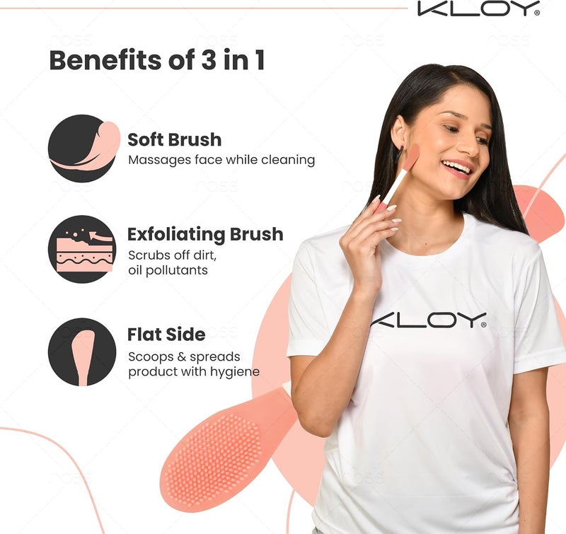 كلوي( أداة تطبيق قناع الوجه وفرشاة تنظيف الشفاه من السيليكون KLOY مصنوعة من شعيرات سيليكون ناعمة فائقة النظافة لتقشير لطيف (خوخي) تصميم كلاسيكي مطور - Image 3