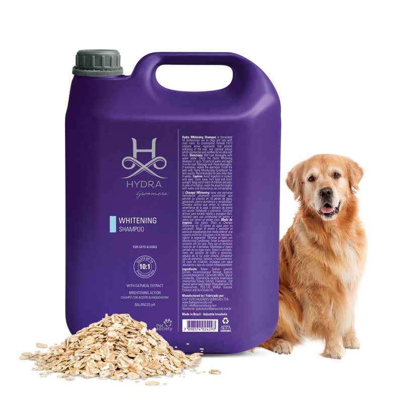 Hydra Groomer's Whitening Shampoo 5 Litre for Cats and Dogs Contains an Optical Brightener That Reduces The Yellowing of The Coat Oatmeal Extract Moisturizes and Softens The Coat - Image 1